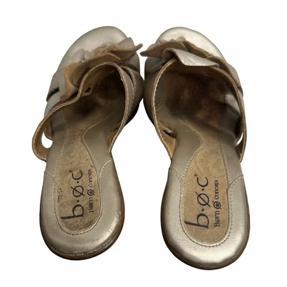 BOC Born Heels Women's‎ 7 M Floral Slip On Pumps Gold Leather Open Toe boho Chic - Picture 5 of 8